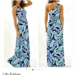 New w/Tags Lilly Pulitzer Tropical Blue One-Shoulder Maxi Dress Medium